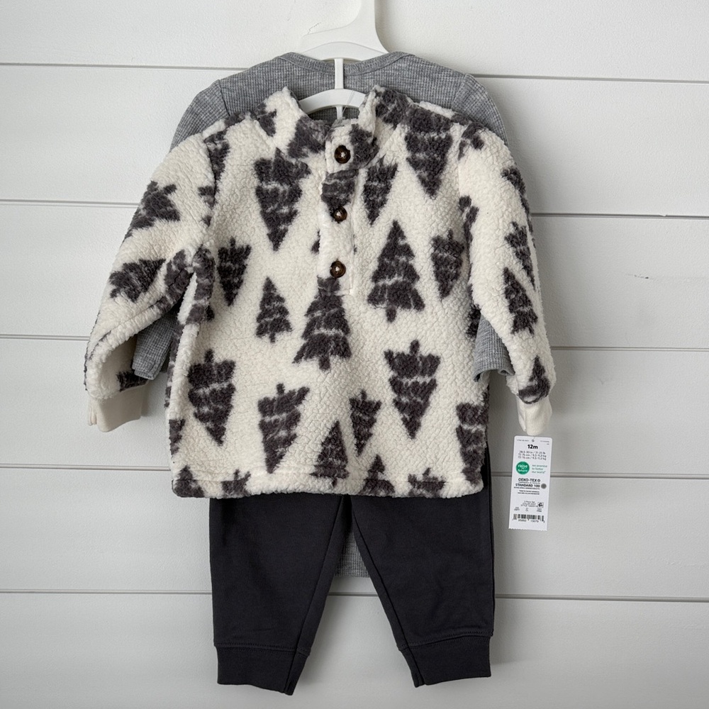NWT-Carter's 12mo Boy’s Gray and White Fleece Set